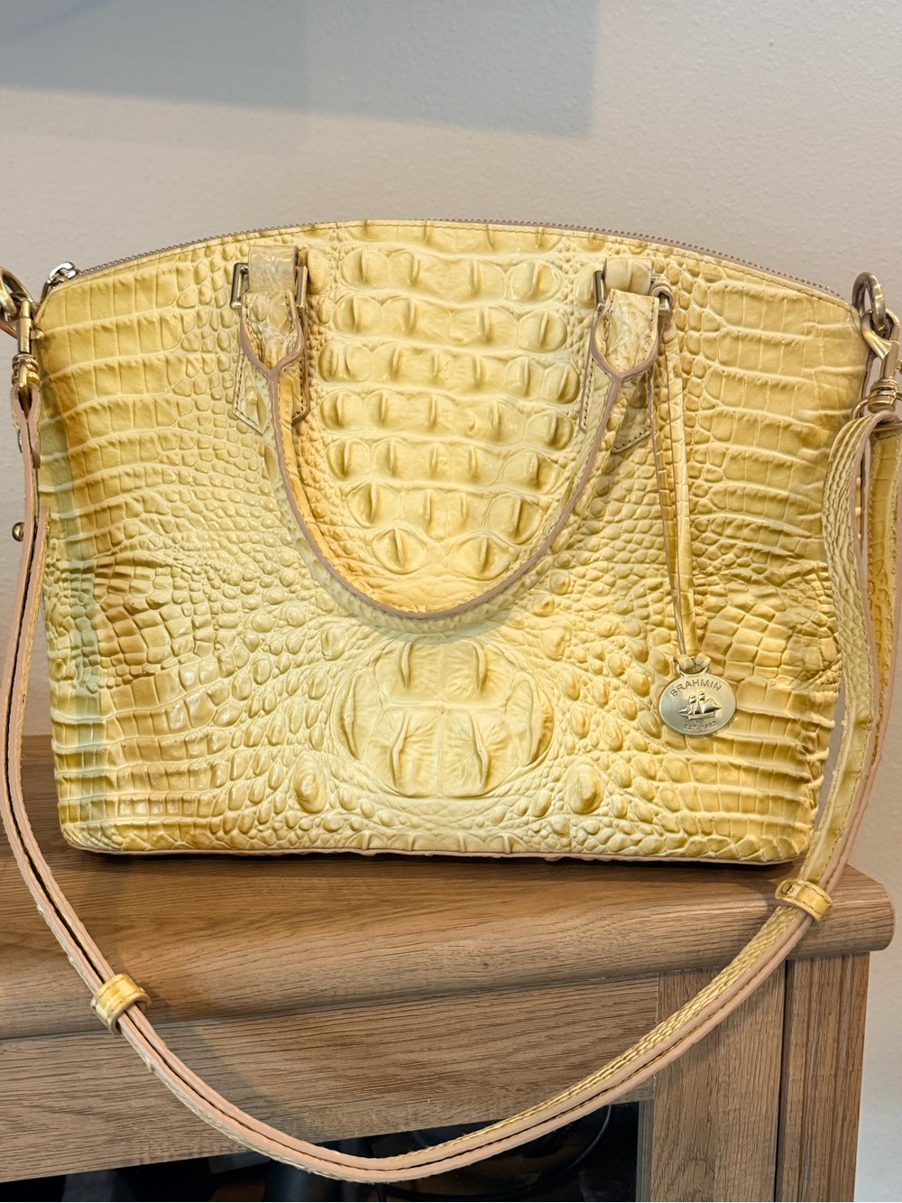 Brahmin Yellow Croc-Embossed Leather Shoulder Bag